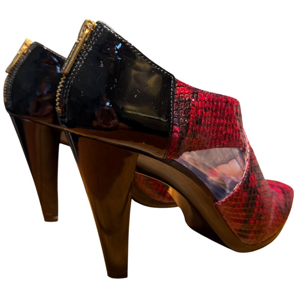 MICHAEL KORS Berkley Womens 9.5 Red Black Snakeskin Texture Heel Sandal Open Toe - Picture 6 of 13